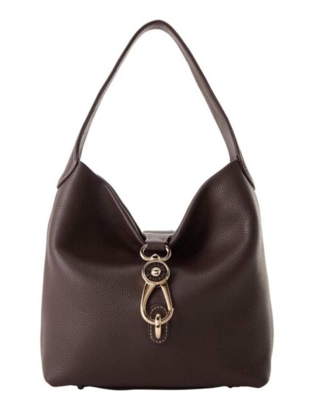 Dooney & Bourke chocolate Brown pebbled leather logo lick sack hobo bag